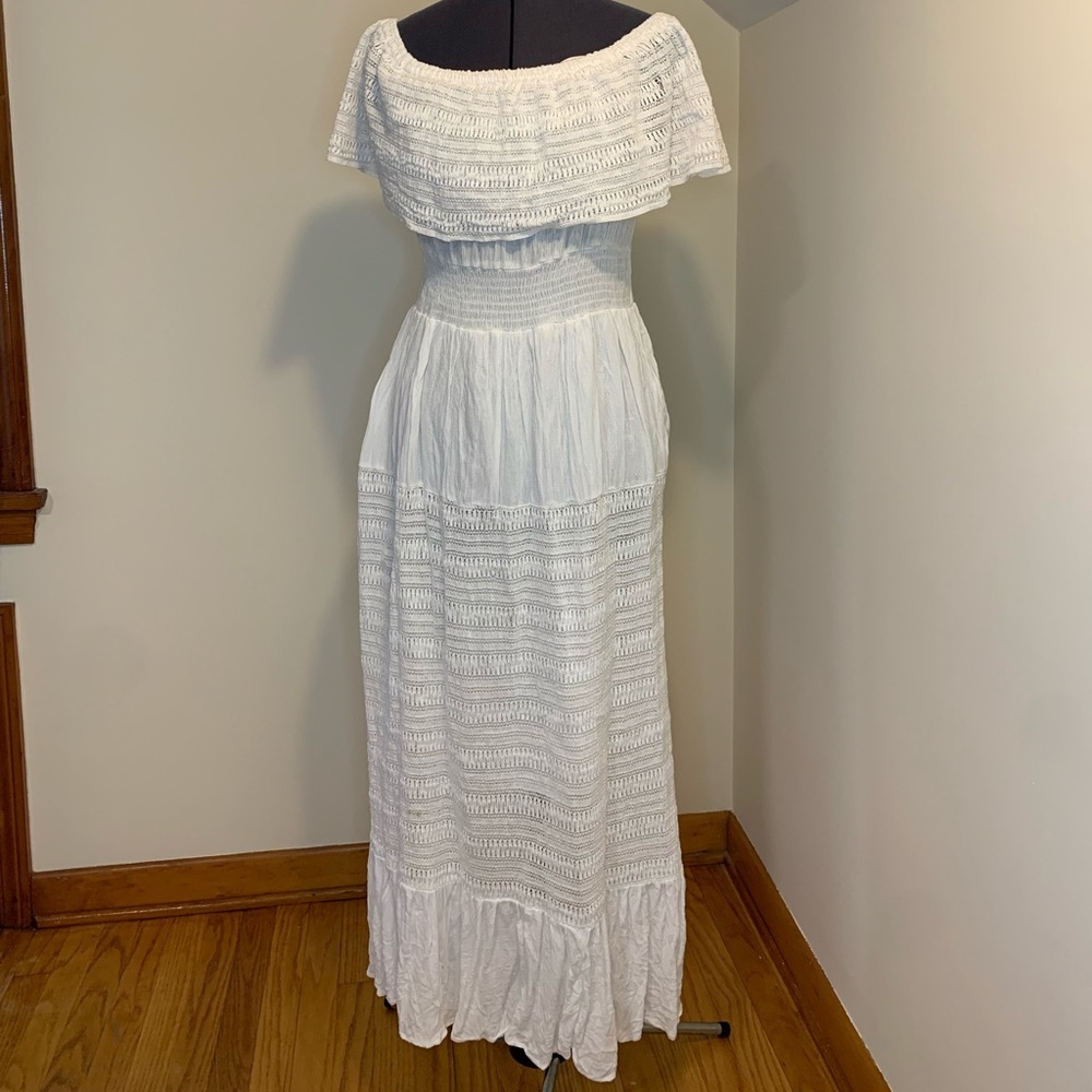 NAOO Nation AK Outfitters Boho Gauze /White Off Shoulder Maxi Dress Women…